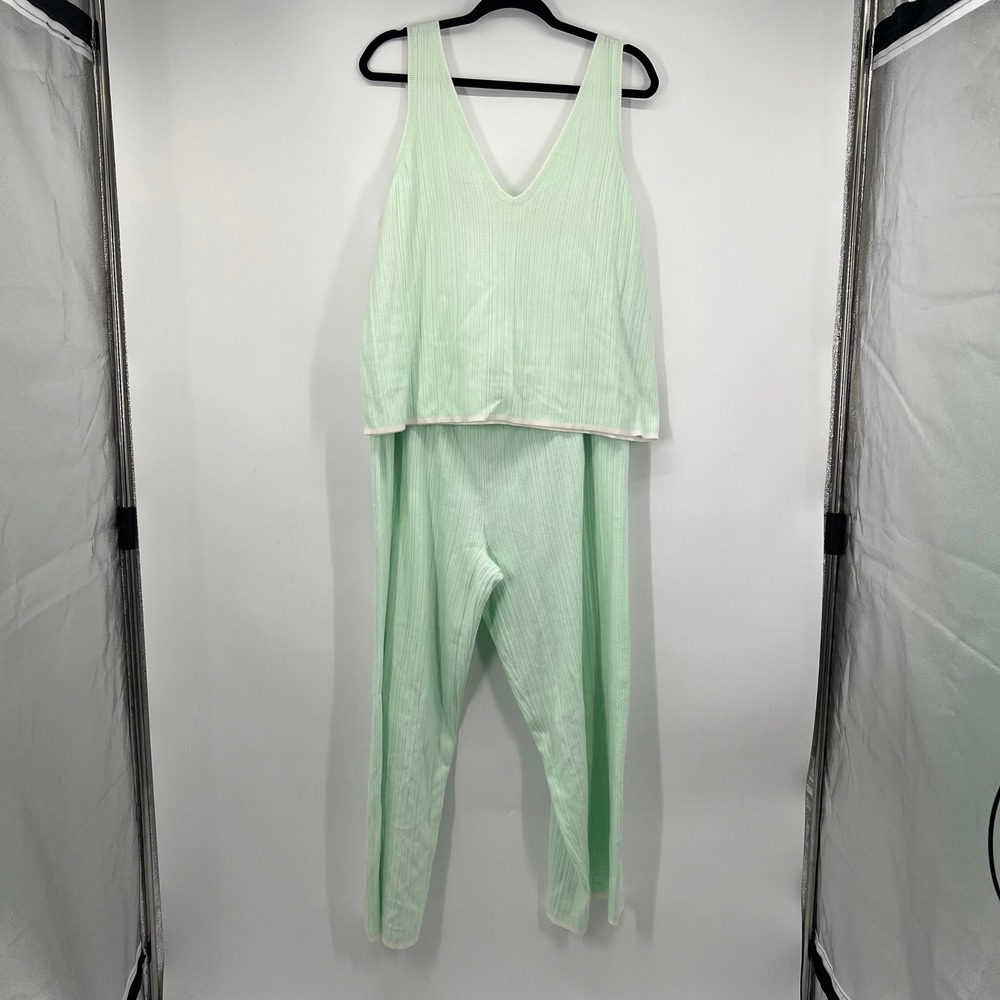 State of Day Intimates Mint Green Ribbed Knit Lounge Set XXL NWT